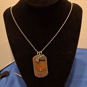 Kate Mesta Vintage Style Dog Tag Pendant Necklace w/ Heart Charm 30" Ball Chain